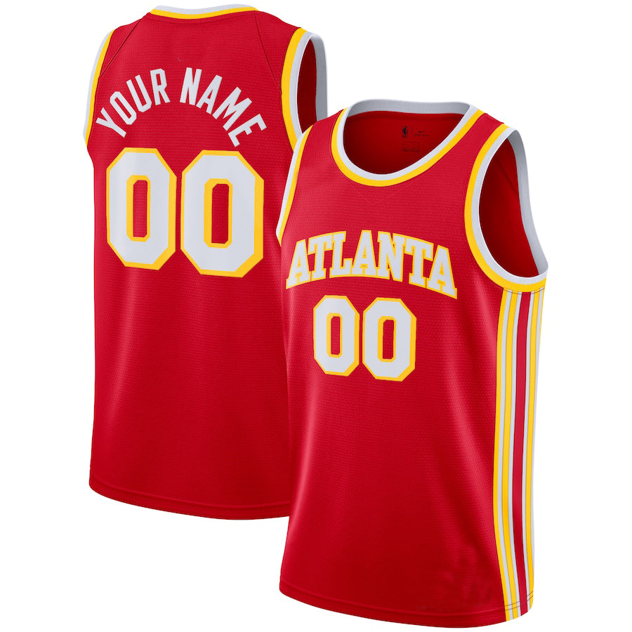 Custom A.Hawks 2020-21 Swingman  Jersey Icon Edition Red American Stitched Basketball Jersey