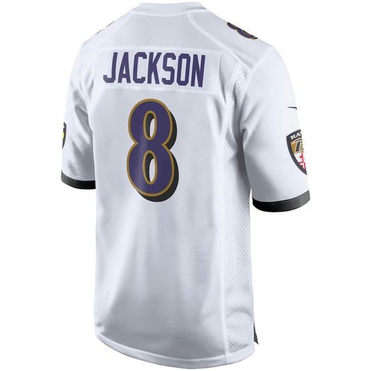 B.Ravens #8 Lamar Jackson White Player Game Jersey Stitched American Football Jerseys