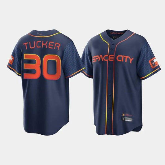 Baseball Jerseys New Houston Astros # 30 Kyle Tucker Navy Stitched 2022 Space City Connect Jerseys