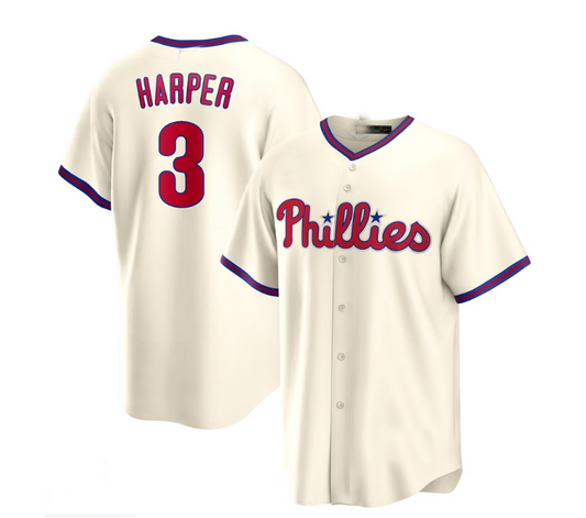 Philadelphia Phillies #3 Bryce Harper Alternate Replica Player Name Jersey - Cream Baseball Jerseys