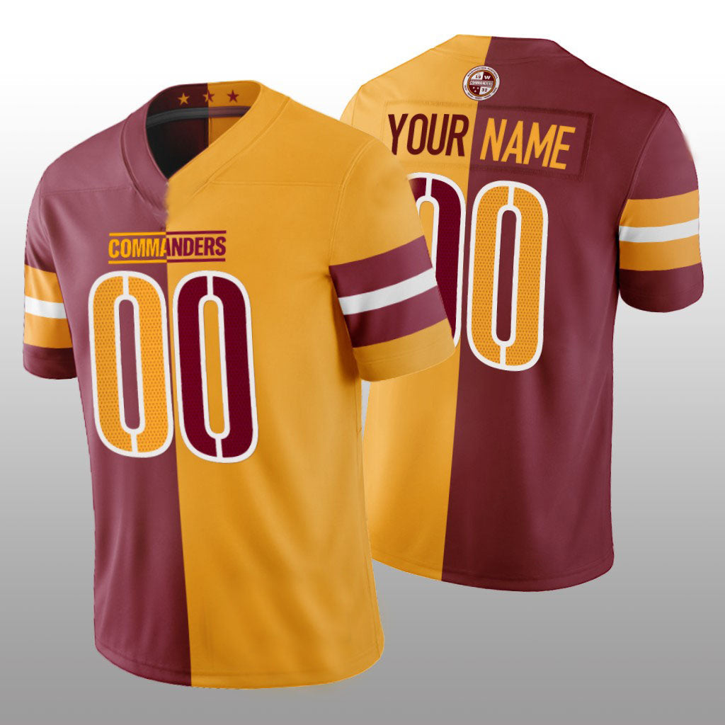 Custom W.Commanders Burgundy Gold Split Football Jerseys