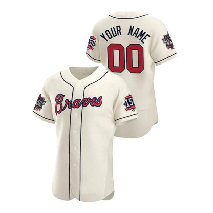 Custom Atlanta Braves Stitched Cream Game Patch 2021 All Star 150th Baseball Jerseys