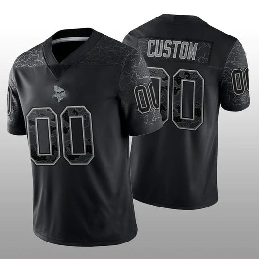 Custom MN.Vikings  Stitched Black RFLCTV Limited Jersey Football Jerseys