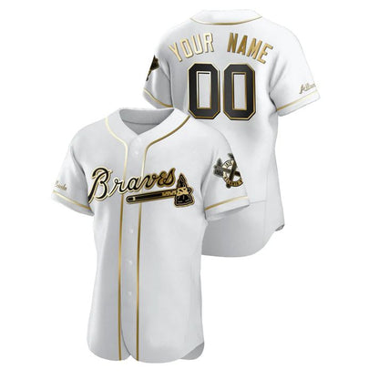 Custom Atlanta Braves Golden Edition White Jersey Birthday gift Stitched  Baseball Jerseys