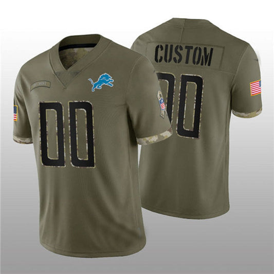 Custom D.Lions ACTIVE PLAYER 2022 Olive Salute To Service Limited Stitched Jersey  American Football Jerseys