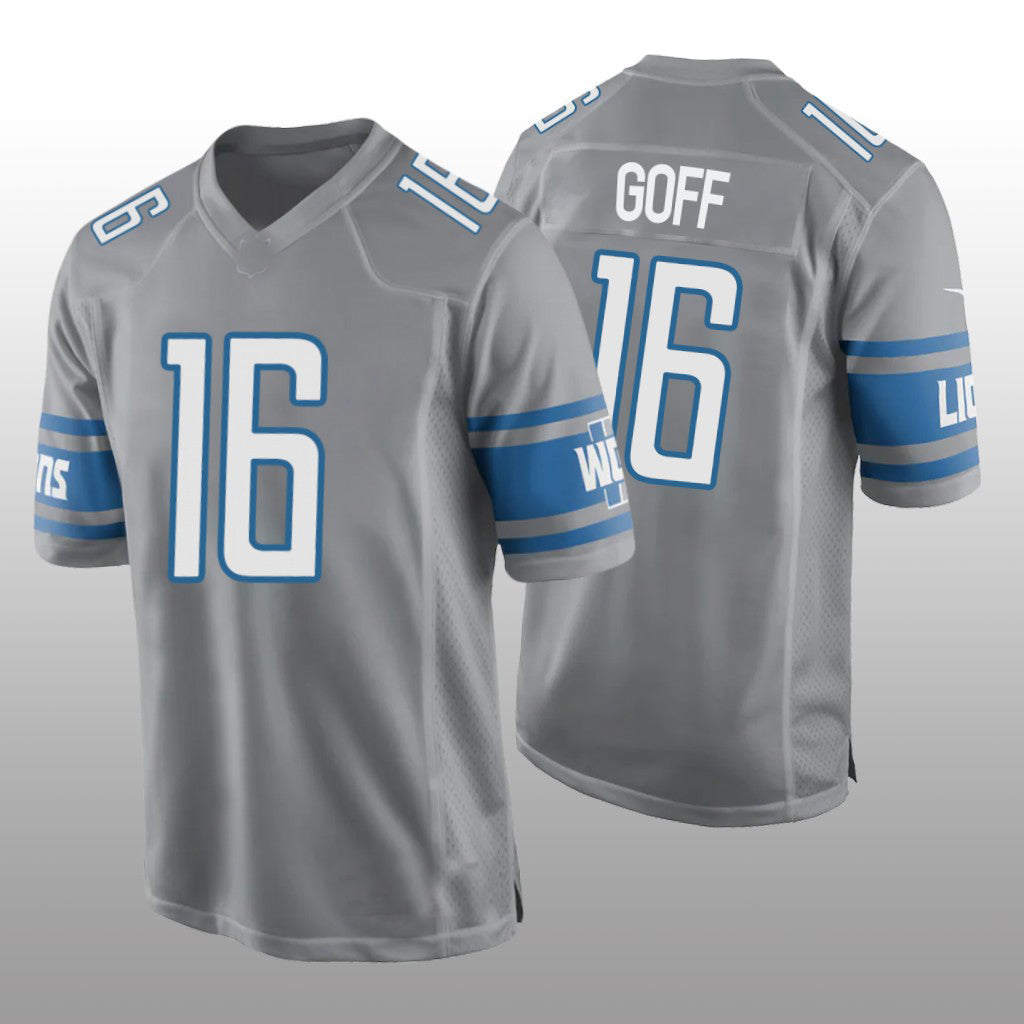 D.Lions #16 Jared Goff Alternate Game Jersey - Silver Stitched American Football Jerseys