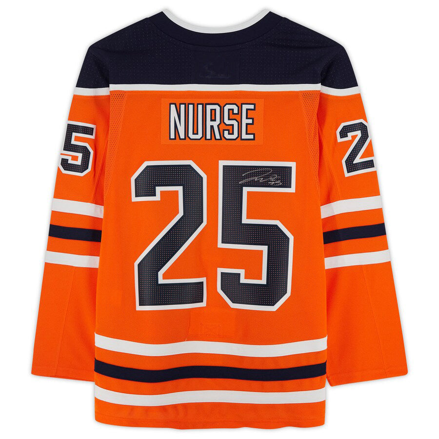 E.Oilers #25 Darnell Nurse Fanatics Authentic Autographed Jersey Orange Stitched American Hockey Jerseys