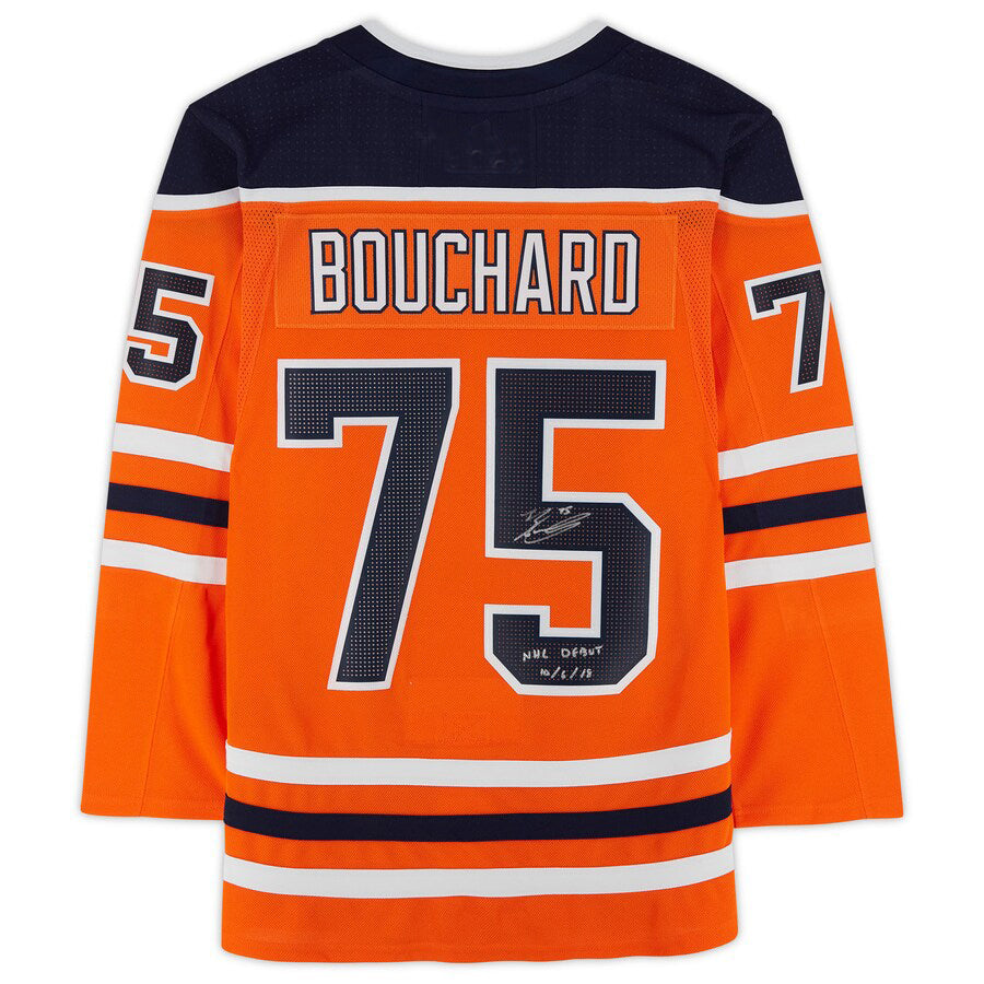 E.Oilers #75 Evan Bouchard Fanatics Authentic Autographed with Debut 10-6-18 Inscription  Orange Stitched American Hockey Jerseys