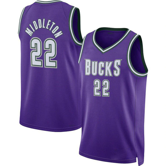 M.Bucks #22 Khris Middleton 2022-23 Swingman Jersey Purple Classic Edition Stitched American Basketball Jersey