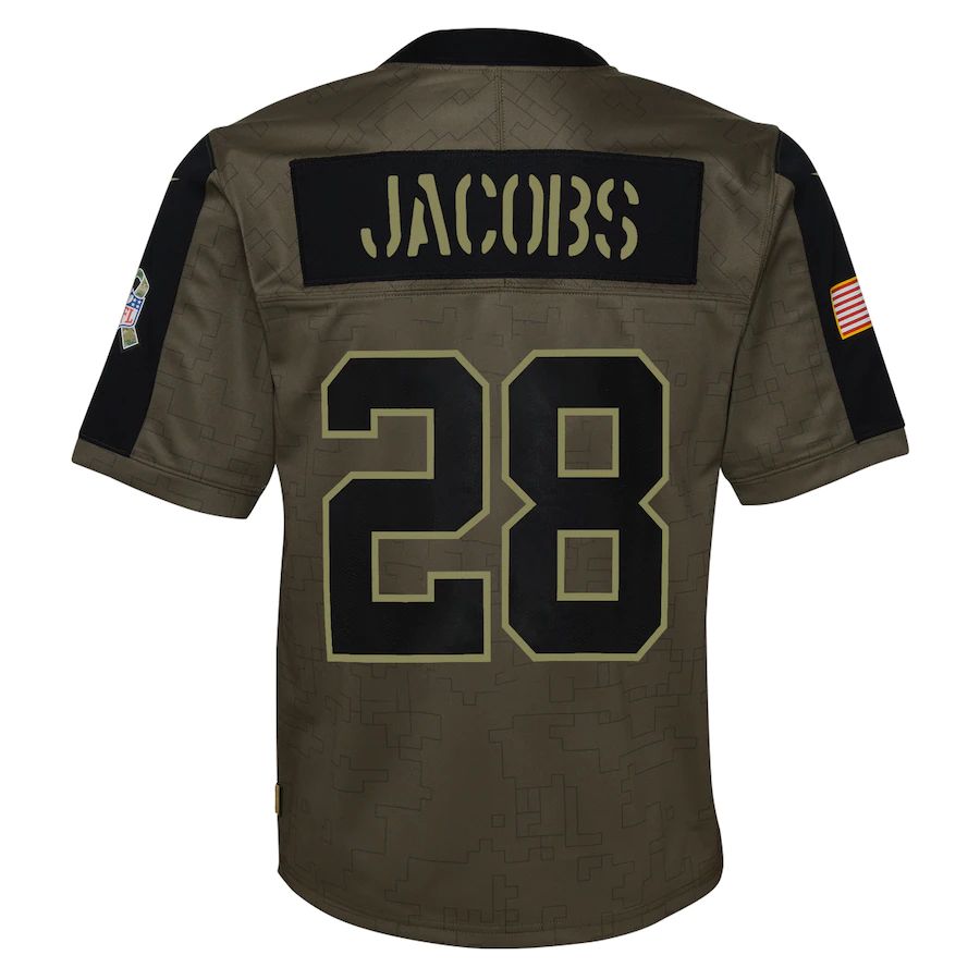 LV. Raiders #28 Josh Jacobs  Olive 2021 Salute To Service Game Jersey Stitched American Football Jerseys