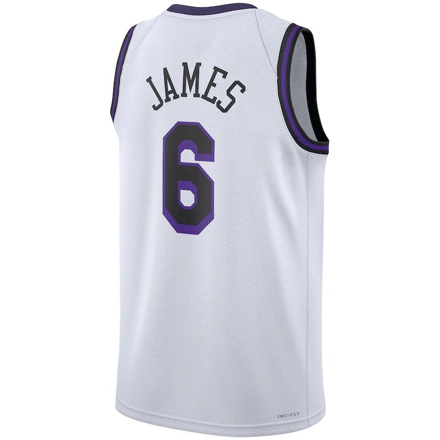 LA.Lakers #6 LeBron James Unisex 2022-23 Swingman Jersey City Edition  White Classic Edition Stitched American Basketball Jersey