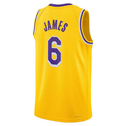 LA.Lakers #6 LeBron James Unisex 2022-23 Swingman Jersey Icon Edition Gold Stitched American Basketball Jersey