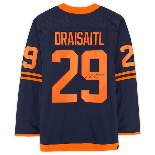 E.Oilers #29 Leon Draisaitl Fanatics Authentic Autographed Navy Alternate Jersey Stitched American Hockey Jerseys