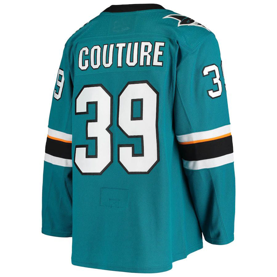 SJ.Sharks #39 Logan Couture Home Authentic Alternate Captain Player Jersey  Teal Stitched American Hockey Jerseys