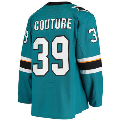 SJ.Sharks #39 Logan Couture Home Authentic Alternate Captain Player Jersey  Teal Stitched American Hockey Jerseys