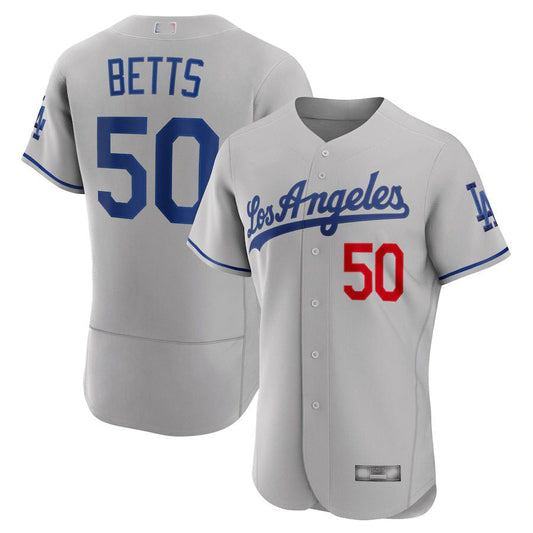 Los Angeles Dodgers # 50 Mookie Betts Gray Away Authentic Player Jersey Baseball Jerseys