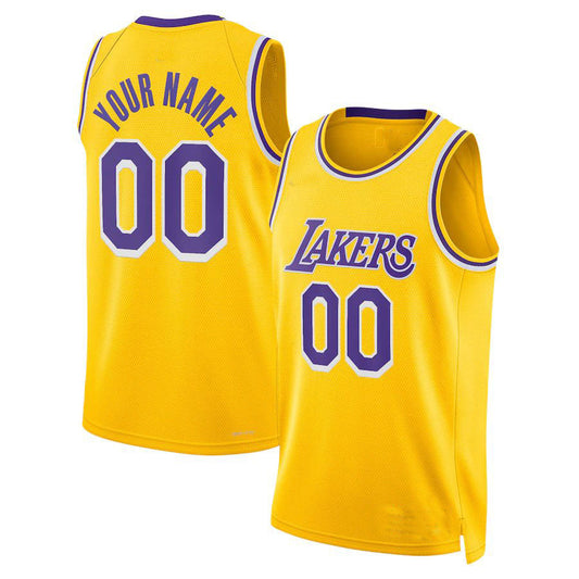 Custom LA.Lakers 2021-22 Diamond Swingman Jersey Gold Icon Edition Stitched Basketball Jersey