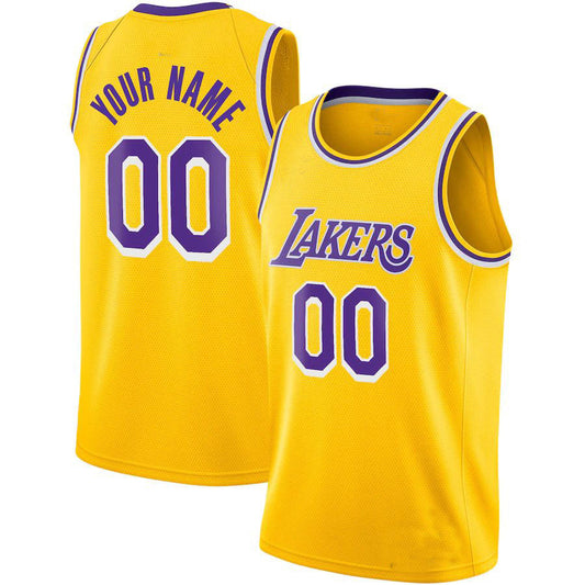 Custom LA.Lakers Swingman Jersey Gold Icon Edition Stitched Basketball Jersey