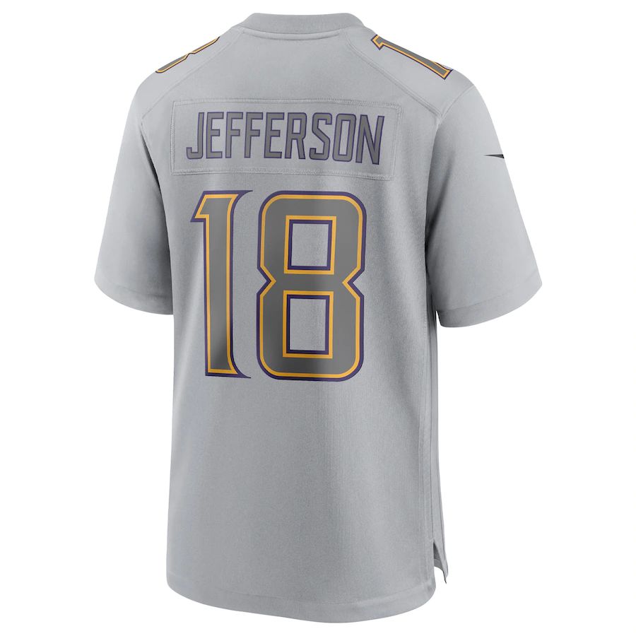 MN.Vikings #18 Justin Jefferson Gray Atmosphere Fashion Game Jersey Stitched American Football Jerseys