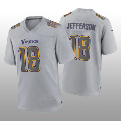 MN.Vikings #18 Justin Jefferson Gray Atmosphere Fashion Game Jersey Stitched American Football Jerseys