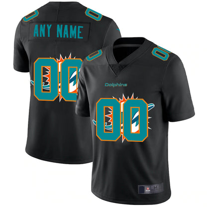 Custom M.Dolphins Team Logo Dual Overlap Limited Jersey Black American Stitched Football Jerseys