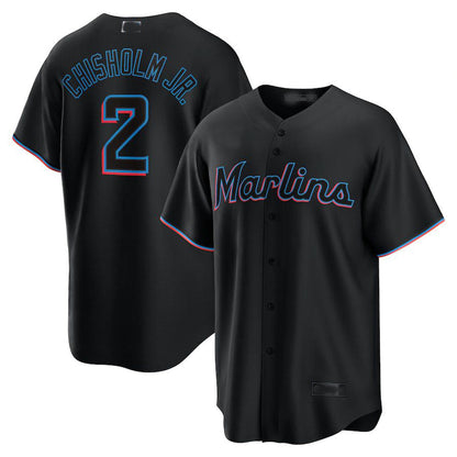 Miami Marlins #2 Jazz Chisholm Jr. Black Alternate Replica Player Jersey Baseball Jerseys