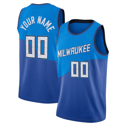 Custom M.Bucks 2020-21 Swingman Jersey Blue City Edition Statement Edition Stitched Basketball Jersey