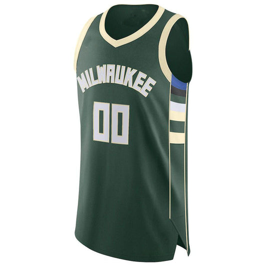 Custom M.Bucks Authentic  Jersey Hunter Green Icon Edition Stitched Basketball Jersey