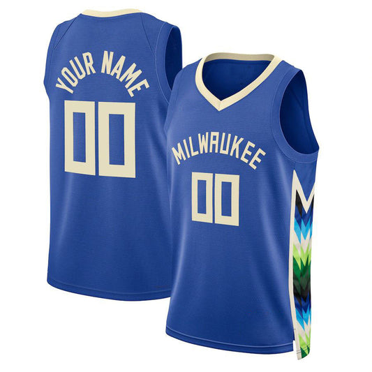 Custom M.Bucks Unisex 2022-23 Swingman Jersey City Edition Royal Stitched Basketball Jersey