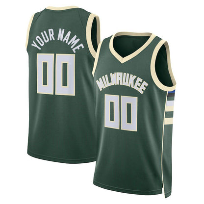 Custom M.Bucks Unisex 2022-23 Swingman Jersey Hunter Green Icon Edition Stitched Basketball Jersey