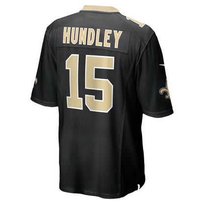 NO.Saints #15 Brett Hundley Black Game Player Jersey Stitched American Football Jerseys