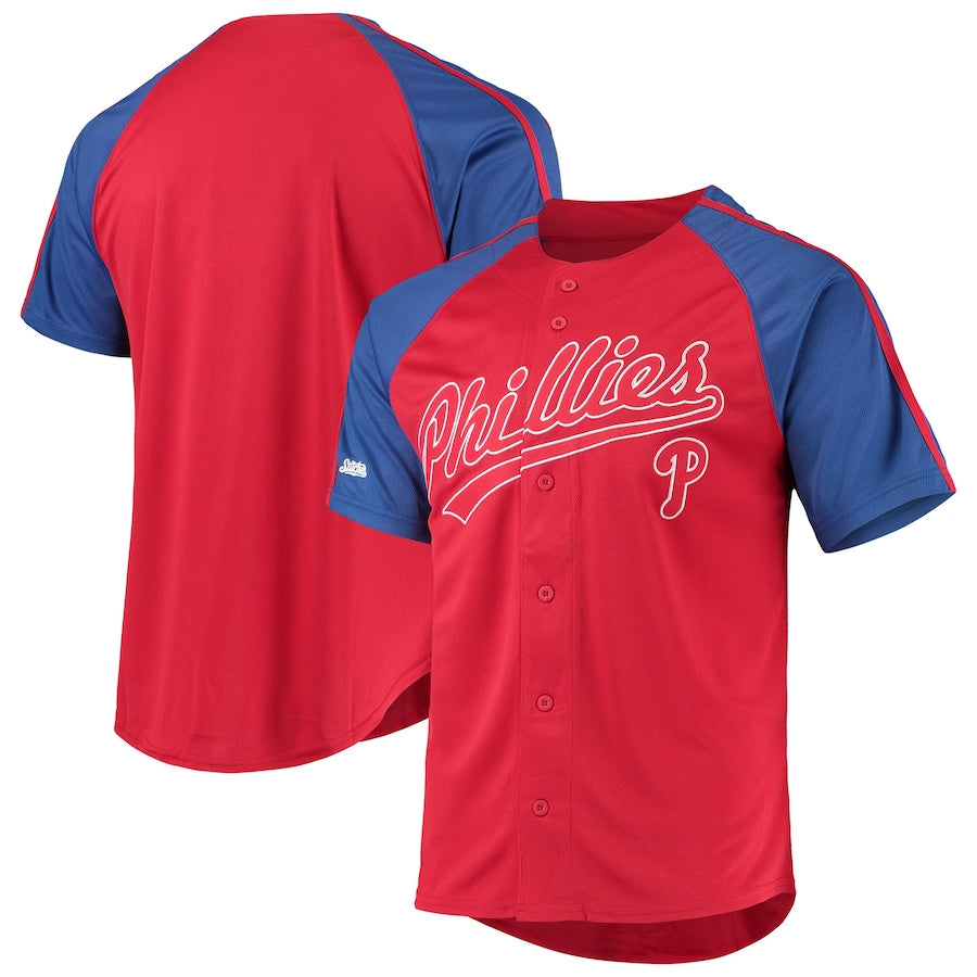 Philadelphia Phillies Jerseys Stitches Red Button-Down Raglan Replica Jersey Baseball Jerseys