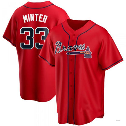 Atlanta Braves #33 A.J. Minter Red Alternate Jersey Stitches Baseball Jerseys