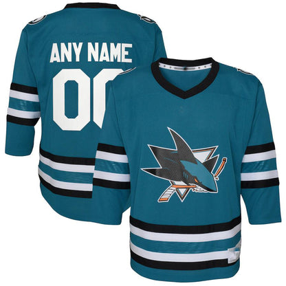 Custom SJ.Sharks Preschool Home Replica Jersey Teal Stitched American Hockey Jerseys