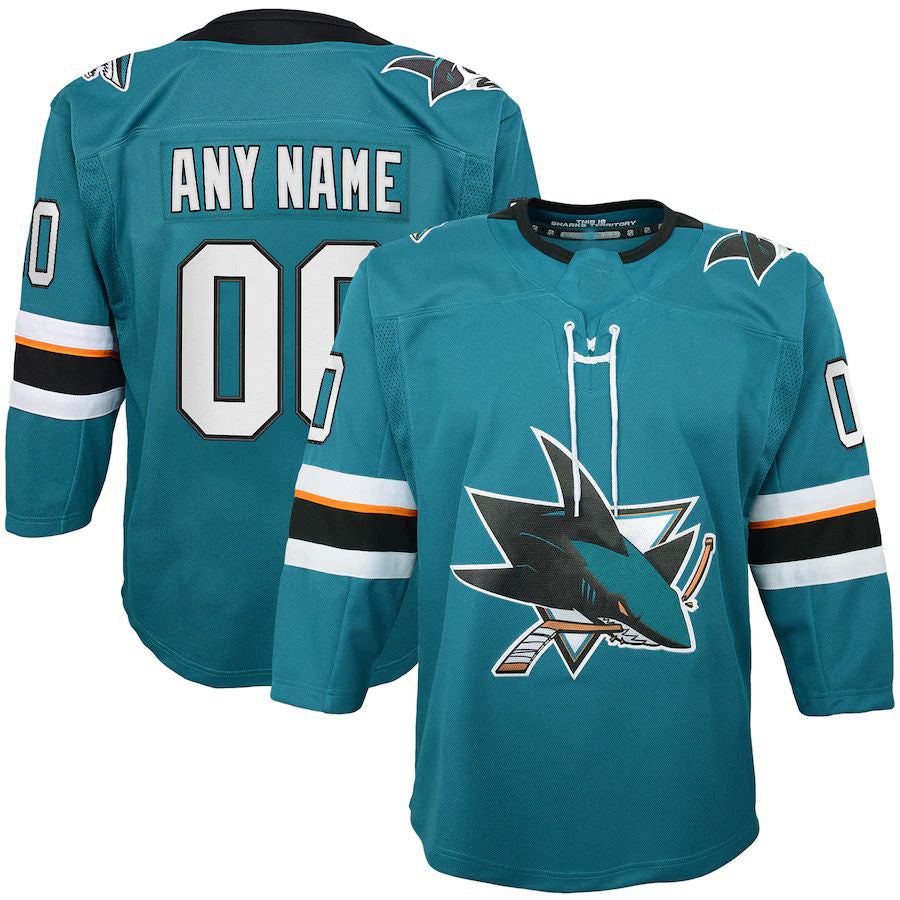 Custom SJ.Sharks 2019-20 Home Premier Teal Stitched American Hockey Jerseys