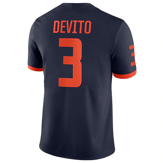 I.Fighting Illini #3 Tommy DeVito NIL Replica Football Jersey  Navy Stitched American College Jerseys