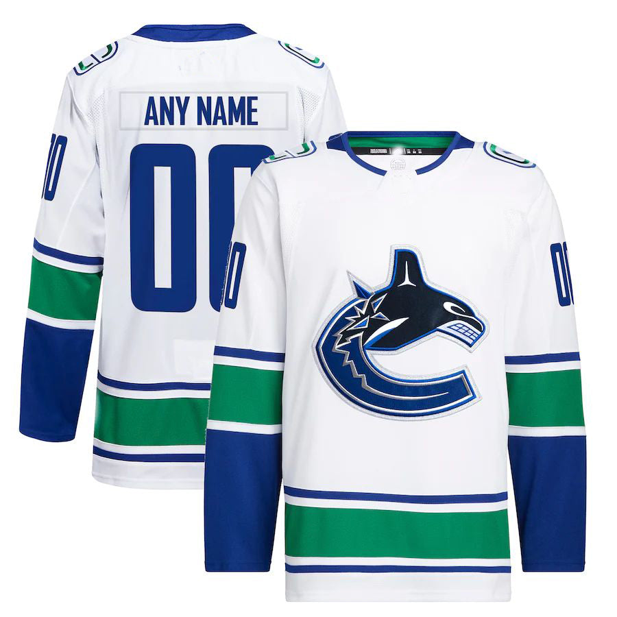 Custom V.Canucks Away Primegreen Authentic Pro Jersey White Stitched American Hockey Jerseys