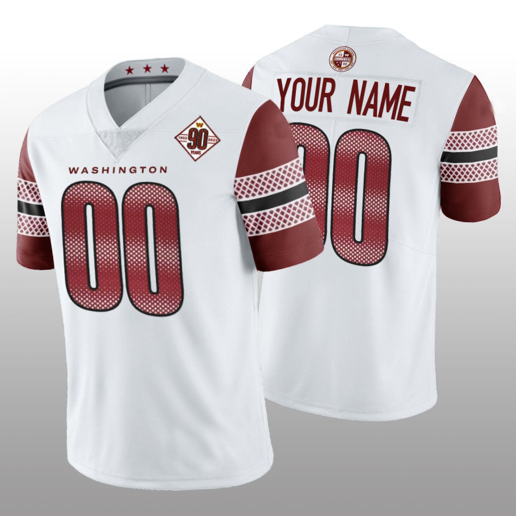 Custom W.Commanders White 90th Anniversary Vapor Limited Jersey Football Jerseys