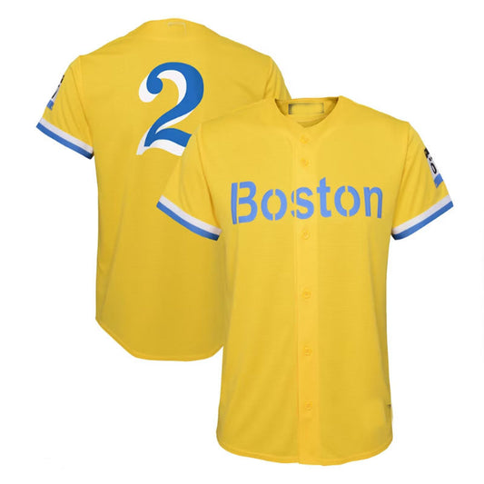 Boston Red Sox  #2 Xander Bogaerts City Connect Replica Player Jersey - Gold Light Blue Baseball Jerseys