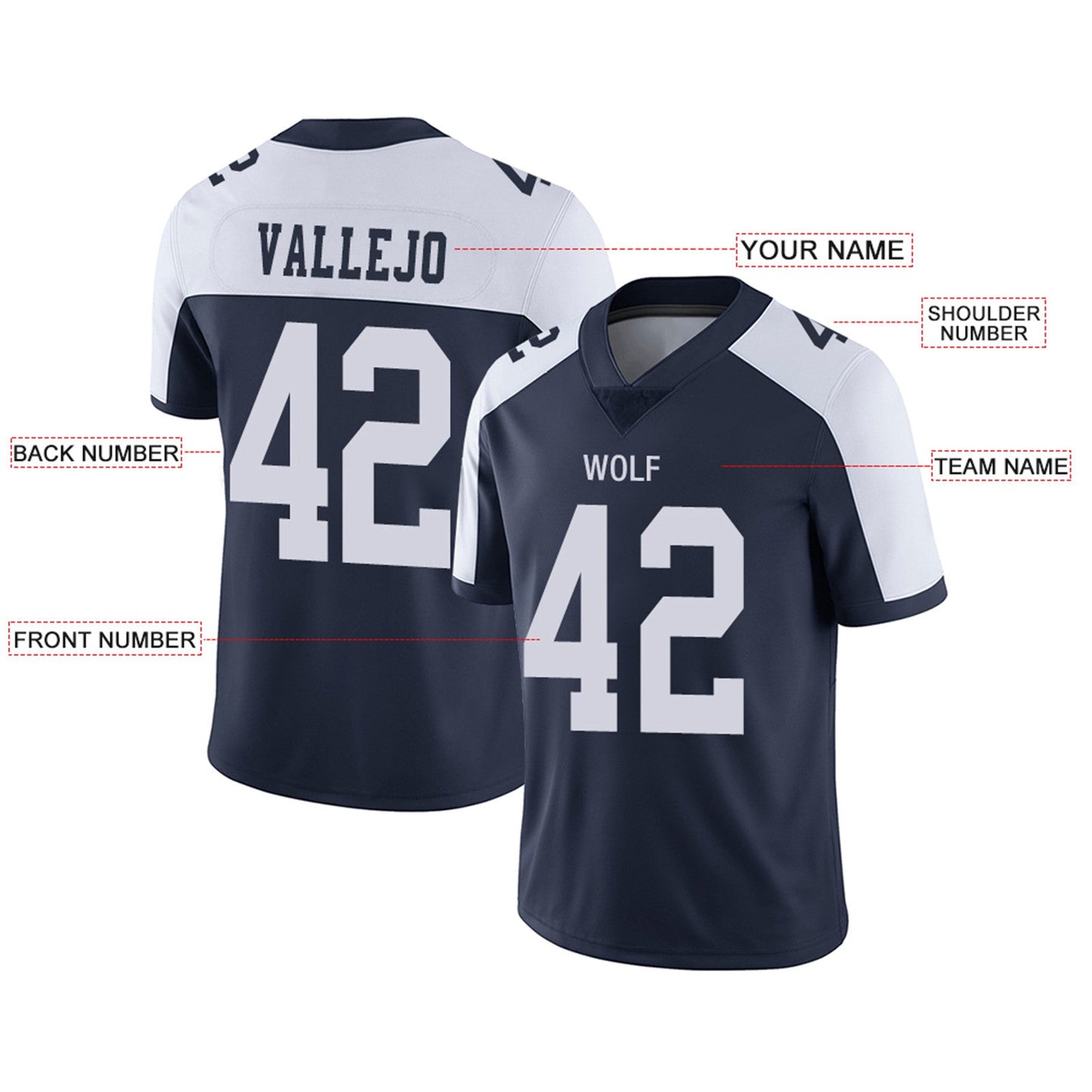 Custom D.Cowboys Football Jerseys Team Player or Personalized Design Your Own Name for Men's Women's Youth Jerseys Navy